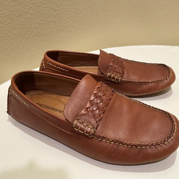 👞Johnston & Murphy Flex Men's Loafers Shoes 9M Tan Leather Slip-ons Drivers - Picture 3 of 8